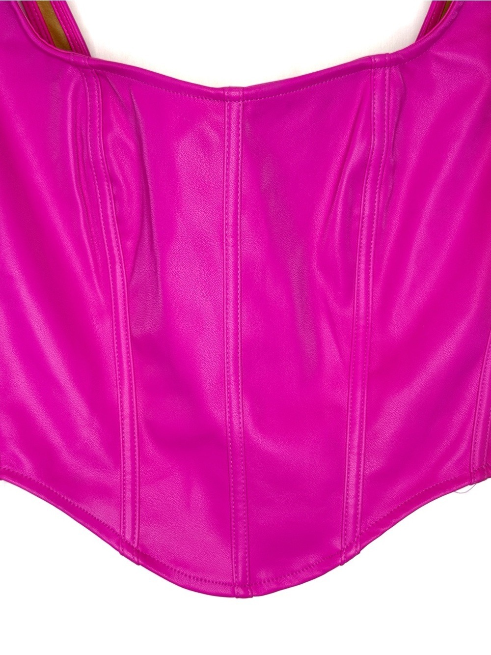 NEW WITH TAGS-Sincerely Jules Fuchsia Faux Leather Corset Tank Top Sq Neck‎ LG - Picture 2 of 8